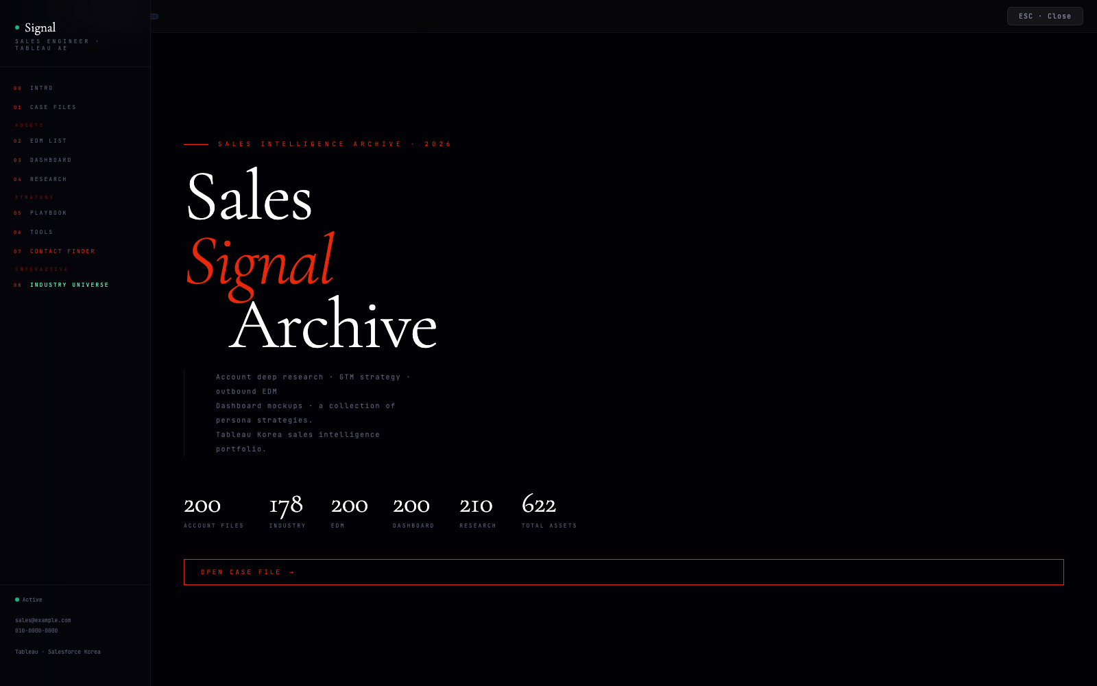 SIGNAL archive demo intro: a 622-asset sales intelligence archive